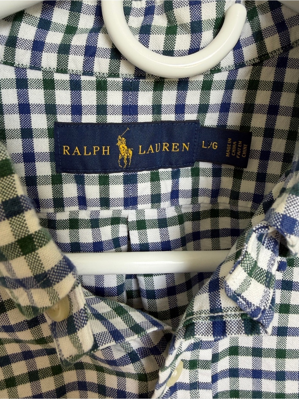 Ralph Lauren Green & Navy Gingham Button-Down Shirt Men’s size LG - Picture 3 of 4
